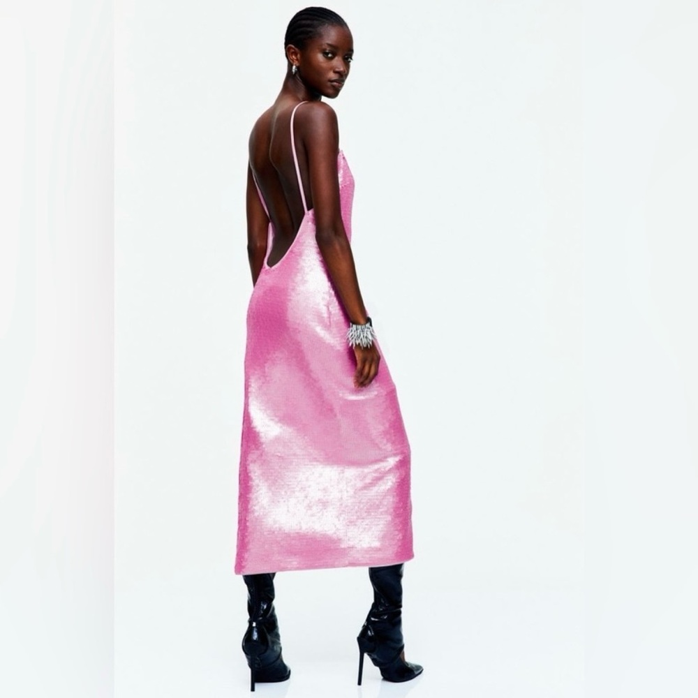 H&M Innovation Backless Pink Sequin Dress  Never Worn - Picture 2 of 10